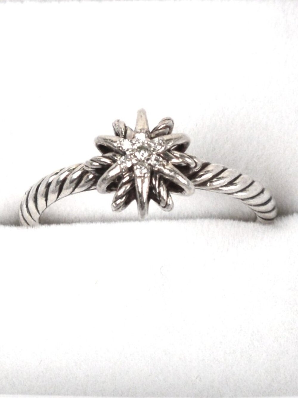 David Yurman 925 Sterling Silver Starburst Ring with Seven Diamonds Size 8.5